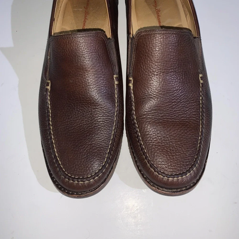 Tommy Bahama Faxon Shoes Mens 10 Brown Leather Slip On Loafers Casual Comfort